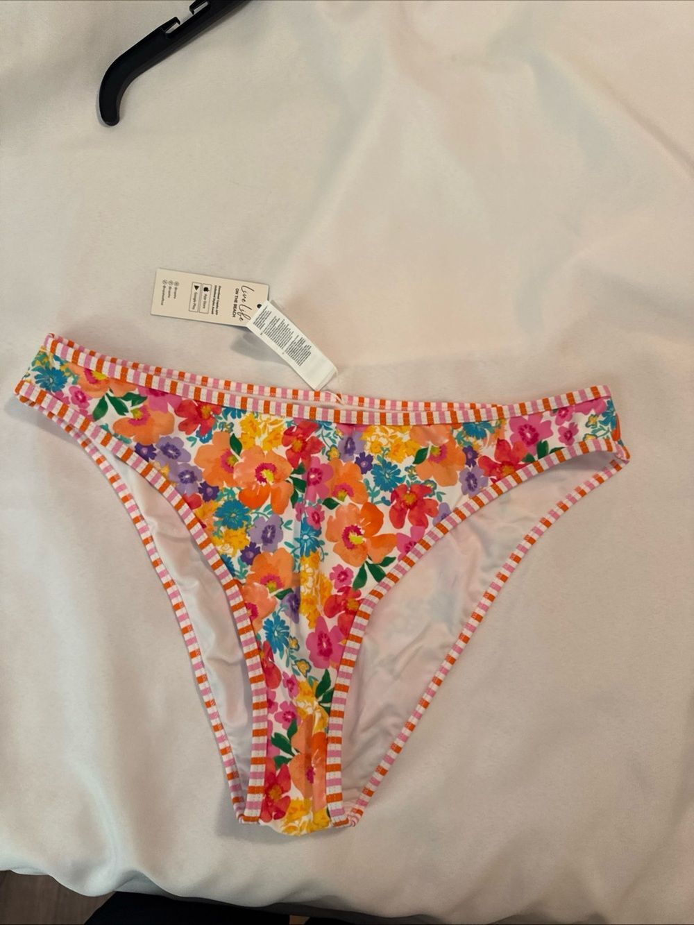 Cupshe Floral Stripe Bikini Bottoms in Orange Pink Yellow